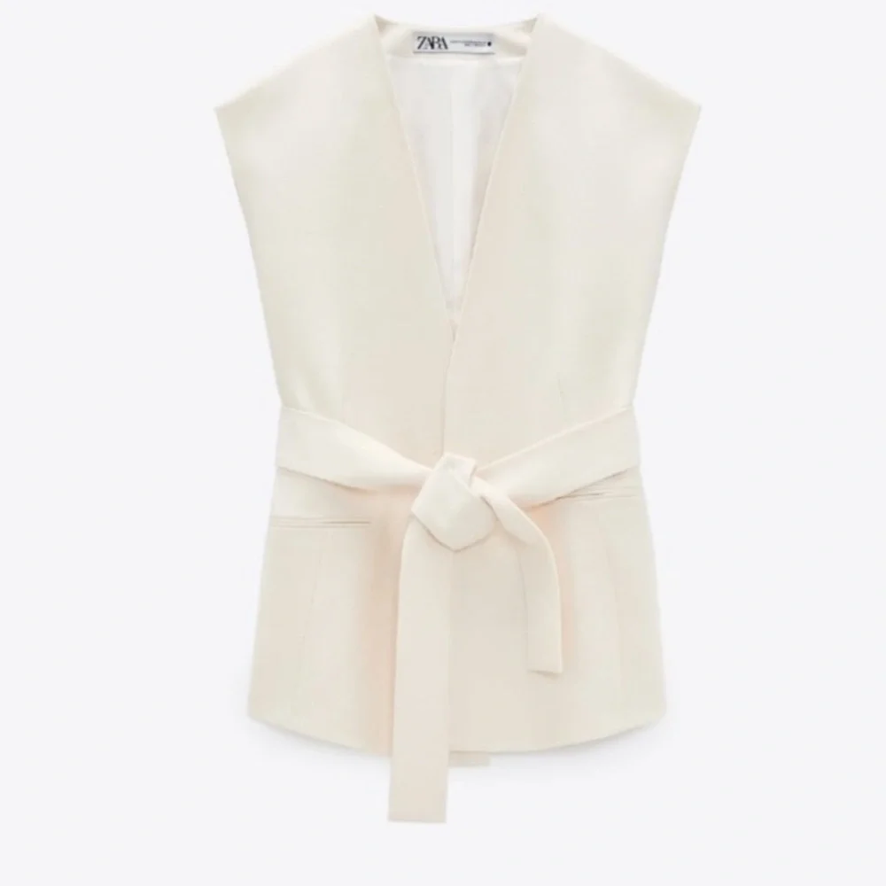 Zara Cream Sleeveless Belted Oversized Vest M/L - Picture 8 of 9